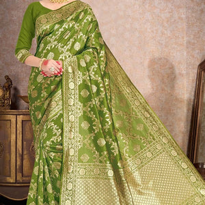 Pear Green Printed Banarasi Saree