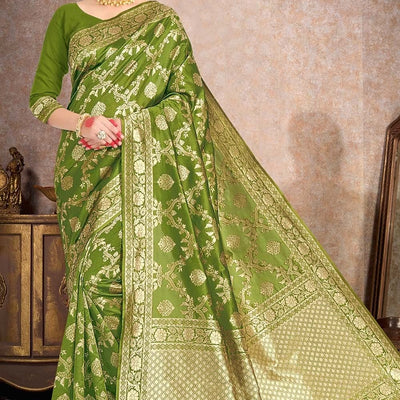 Pear Green Printed Banarasi Saree