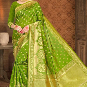 Pear Green Printed Banarasi Saree