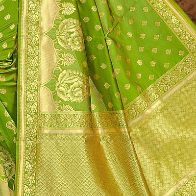 Pear Green Printed Banarasi Saree