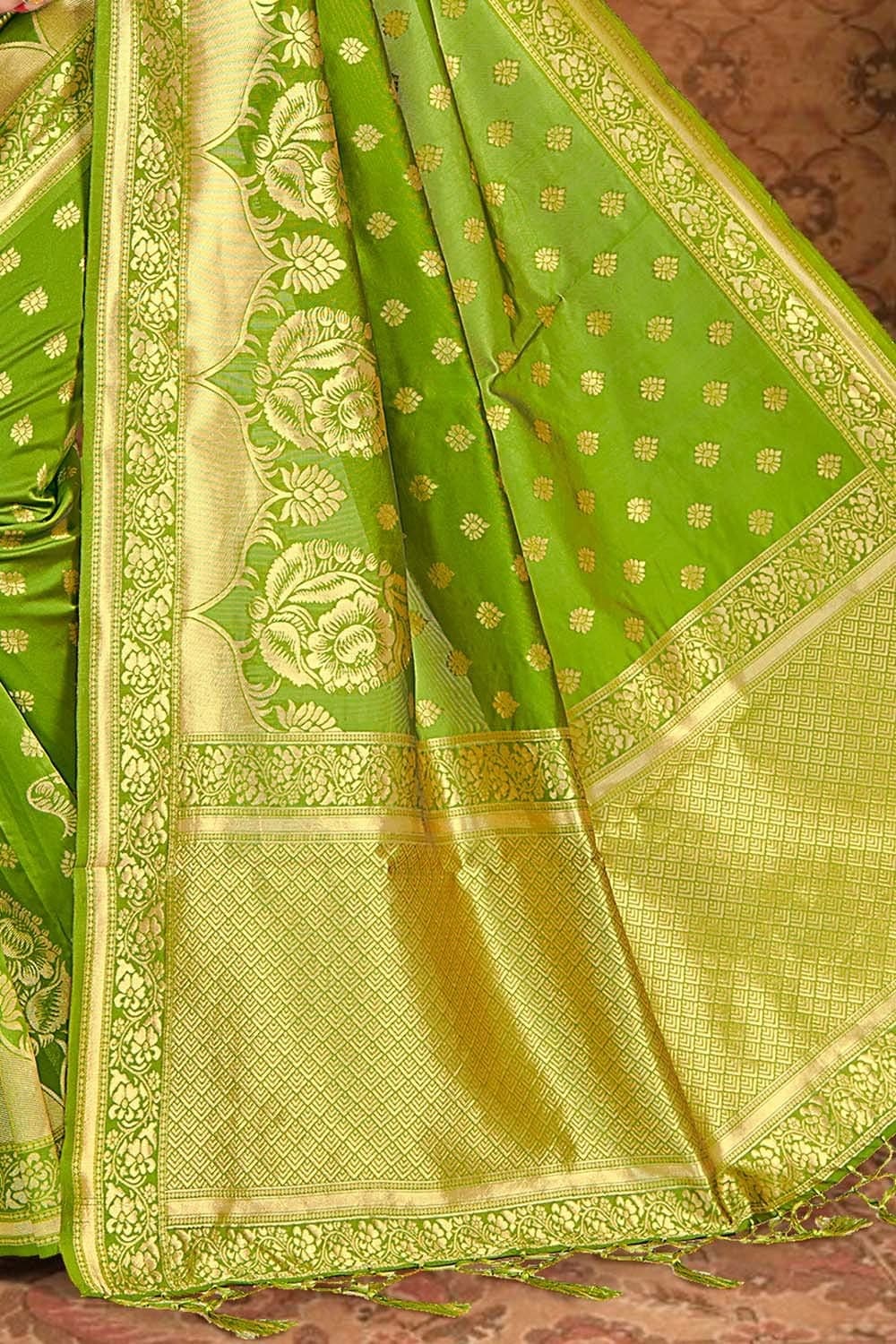 Pear Green Printed Banarasi Saree