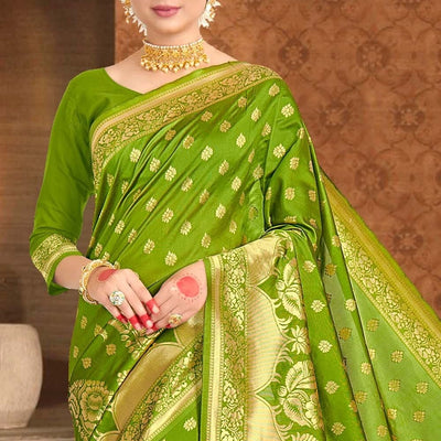 Pear Green Printed Banarasi Saree