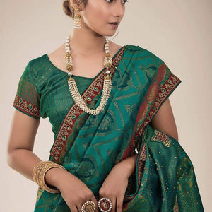 Pine Green Tanchoi Banarasi Saree