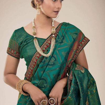 Pine Green Tanchoi Banarasi Saree
