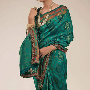 Pine Green Tanchoi Banarasi Saree