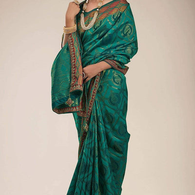 Pine Green Tanchoi Banarasi Saree