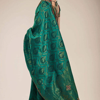 Pine Green Tanchoi Banarasi Saree
