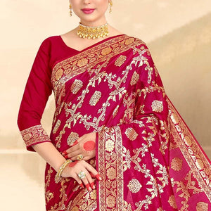 Ruby Pink Printed Banarasi Saree