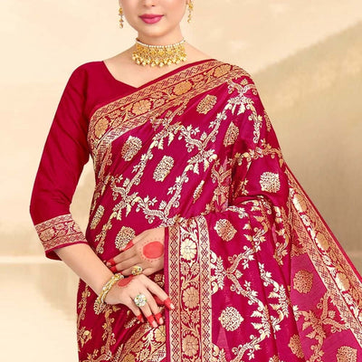 Ruby Pink Printed Banarasi Saree