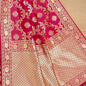 Ruby Pink Printed Banarasi Saree