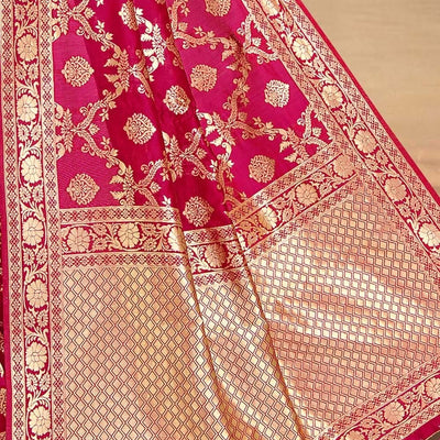Ruby Pink Printed Banarasi Saree