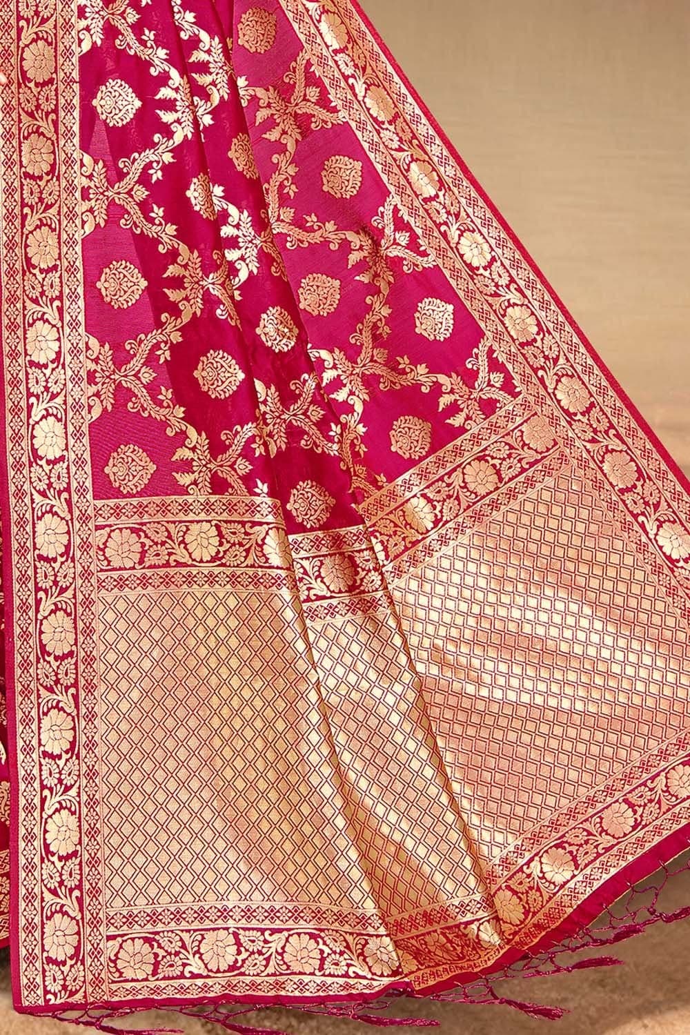 Ruby Pink Printed Banarasi Saree