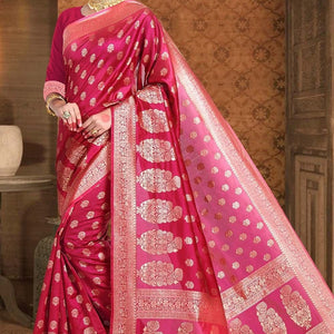 Ruby Red Printed Banarasi Saree