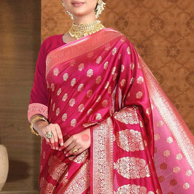 Ruby Red Printed Banarasi Saree
