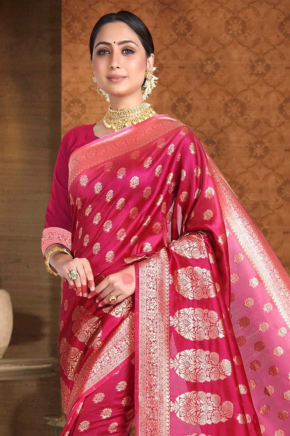 Ruby Red Printed Banarasi Saree