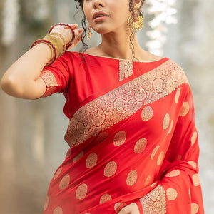 Scarlet Red Zari Butta Saree
