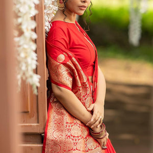 Scarlet Red Zari Butta Saree