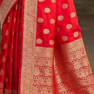 Scarlet Red Zari Butta Saree
