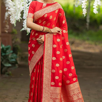 Scarlet Red Zari Butta Saree