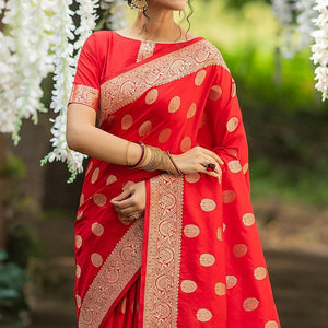 Scarlet Red Zari Butta Saree