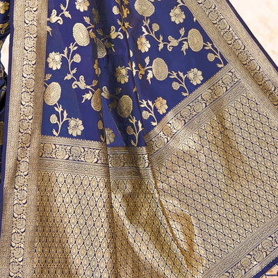 Space Blue Printed Banarasi Saree