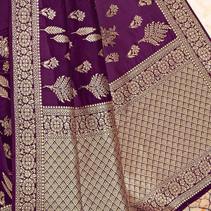 Wine Purple Printed Banarasi Saree
