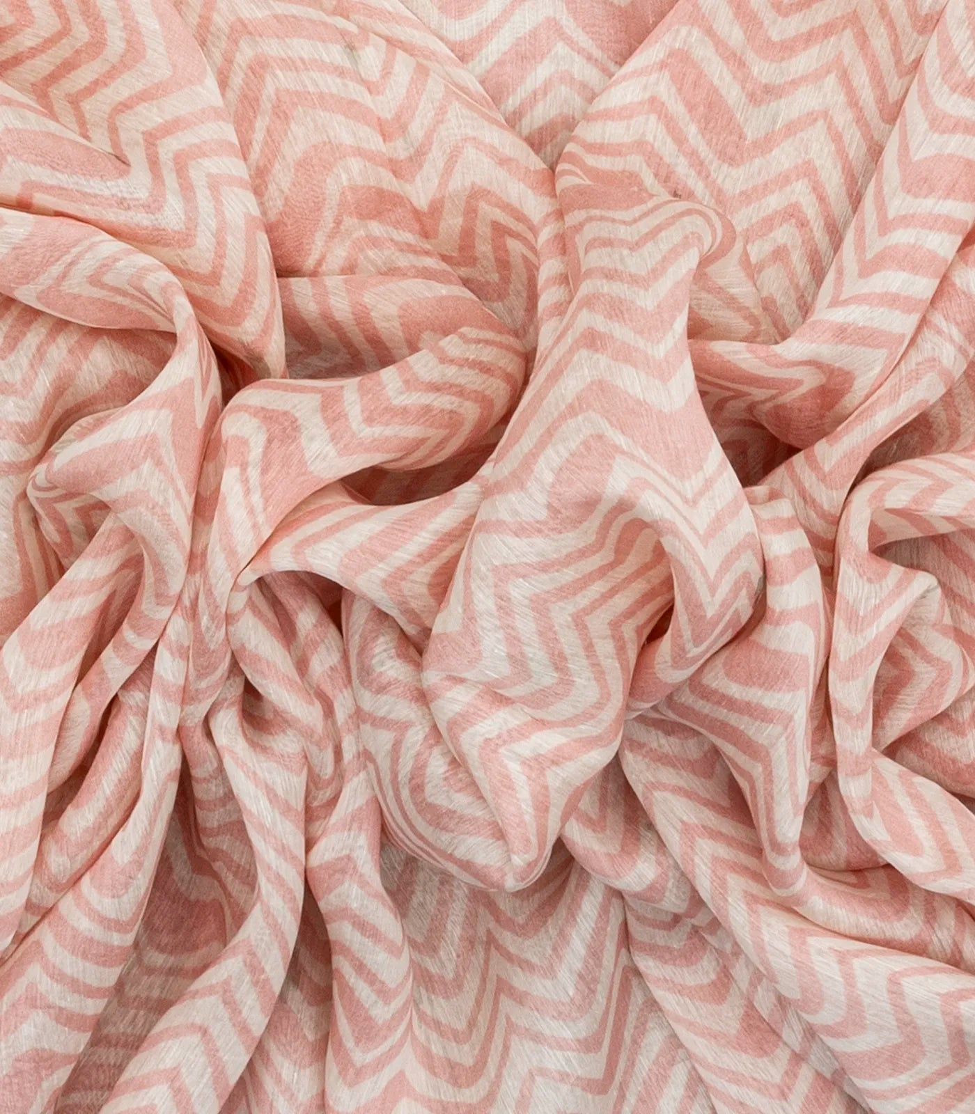 Baby Pink Handloom Tussar Linen Silk Saree With Chevron Motifs