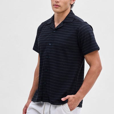 Grey Textured Stripes Shirt