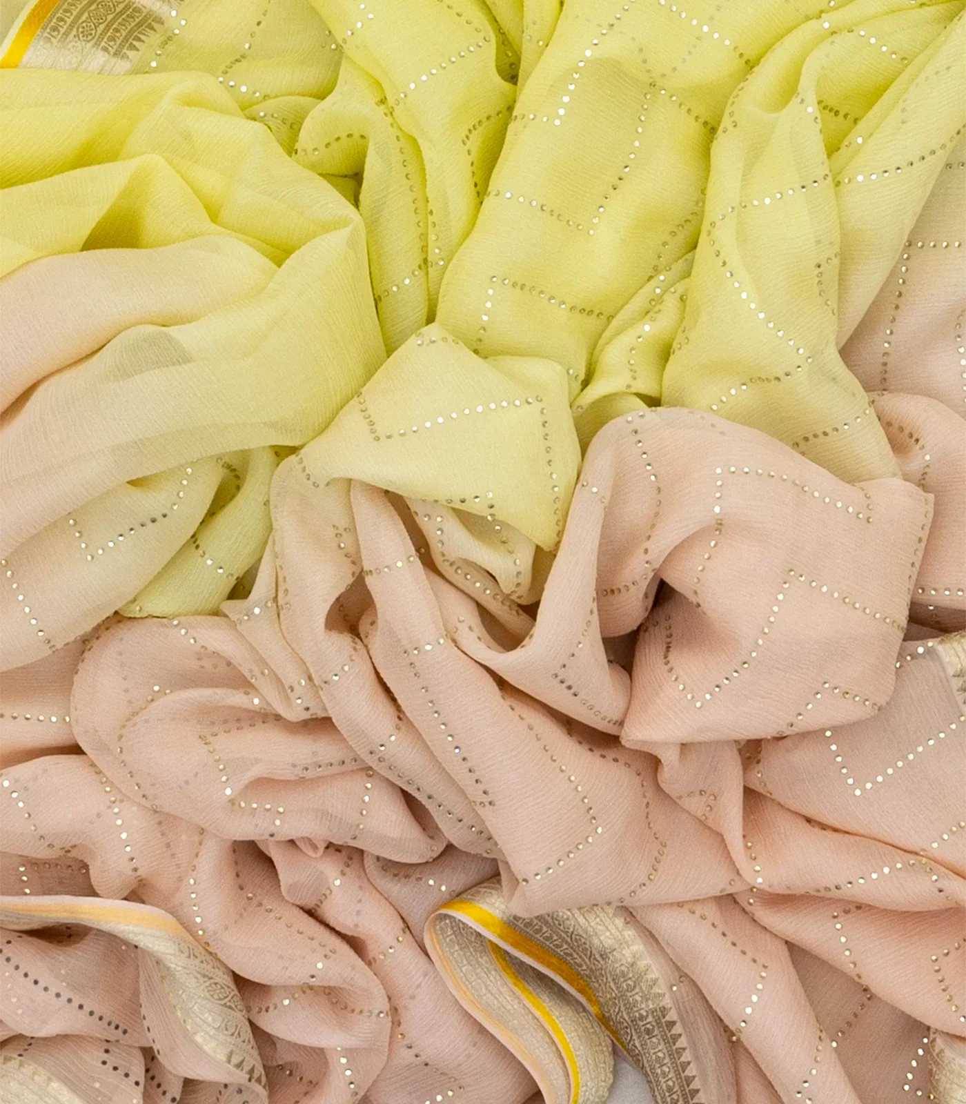 Light Peach Banarasi Georgette Saree With Chevron Motifs