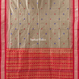 Bronze Pastel & Red Laxmi Pada & Lotus Motif Bomkai Saree