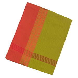 Olive Green Handloom Bengal Cotton Saree With Red Border