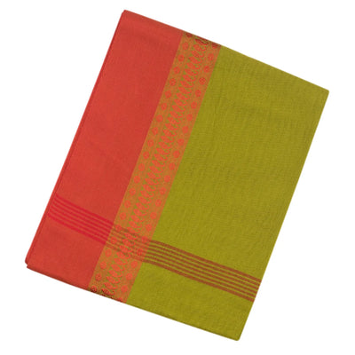 Olive Green Handloom Bengal Cotton Saree With Red Border