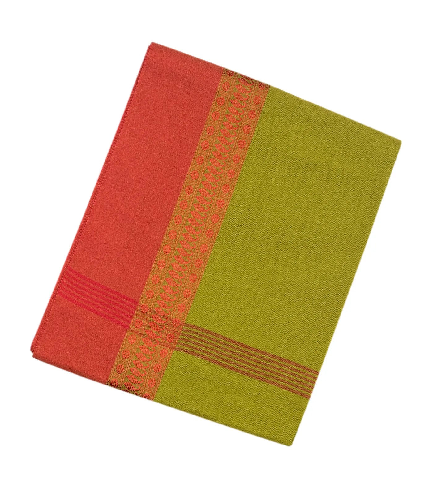 Olive Green Handloom Bengal Cotton Saree With Red Border