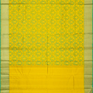 Olive Green Handloom Kanchipuram Silk Saree With Floral Vine Motifs
