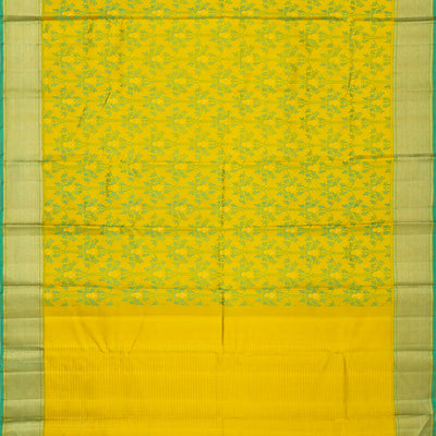Olive Green Handloom Kanchipuram Silk Saree With Floral Vine Motifs