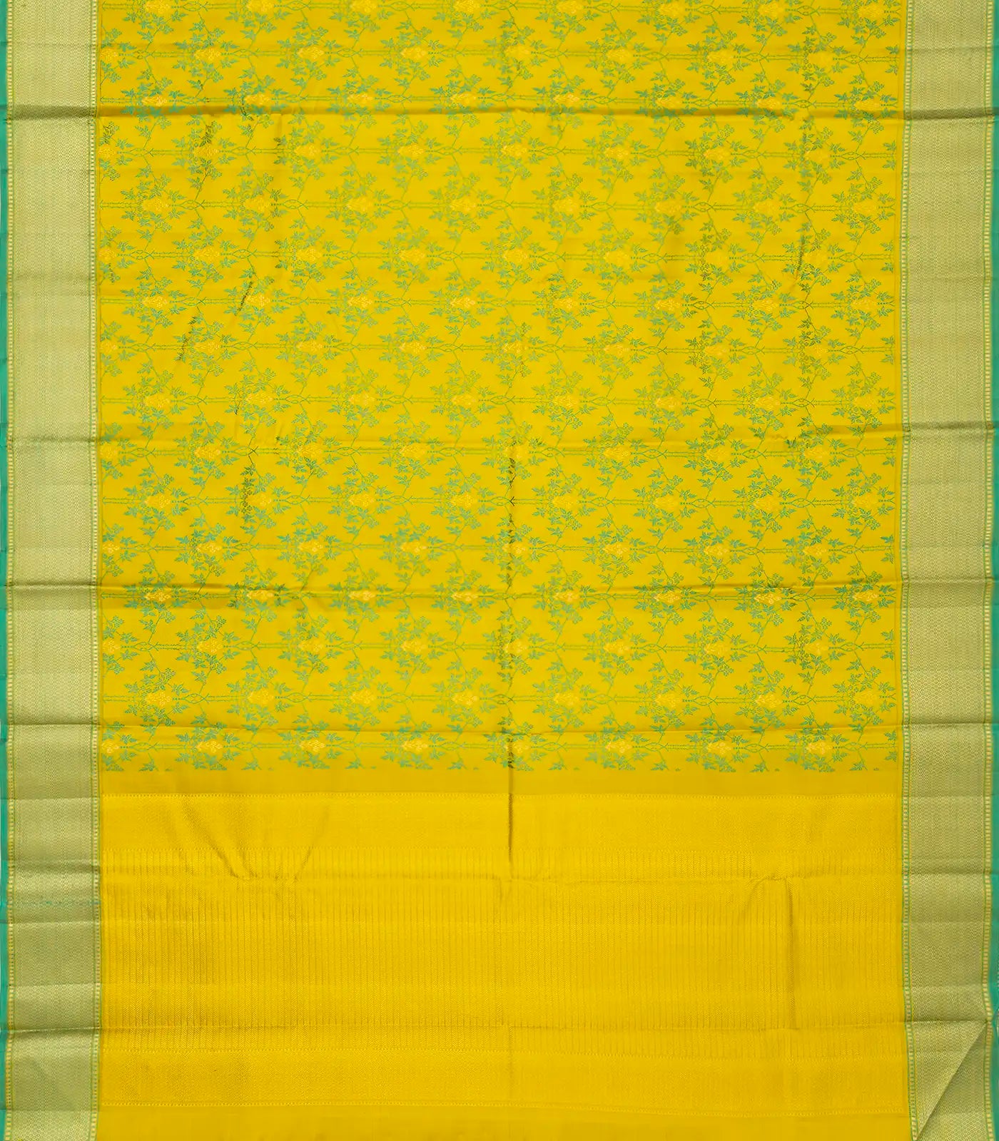 Olive Green Handloom Kanchipuram Silk Saree With Floral Vine Motifs