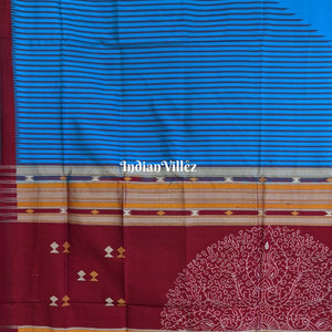 Sky Blue with Shoulder Design Sambalpuri Ikat Silk Saree
