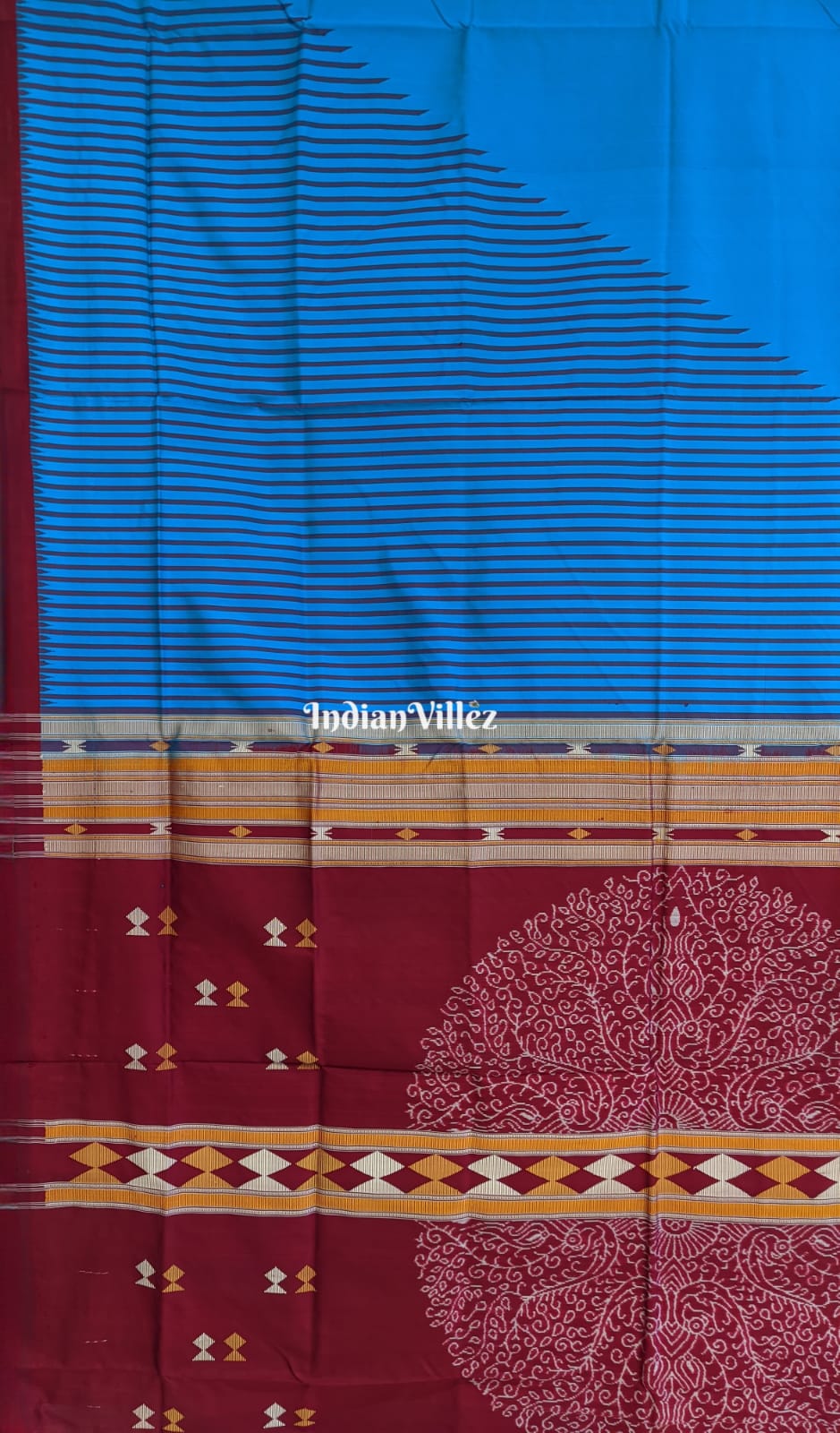 Sky Blue with Shoulder Design Sambalpuri Ikat Silk Saree