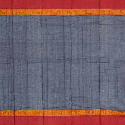 Navy Blue Handloom Kanchi Cotton Saree With Crimson Border