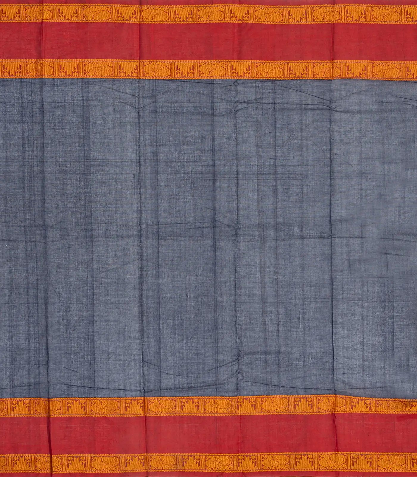 Navy Blue Handloom Kanchi Cotton Saree With Crimson Border