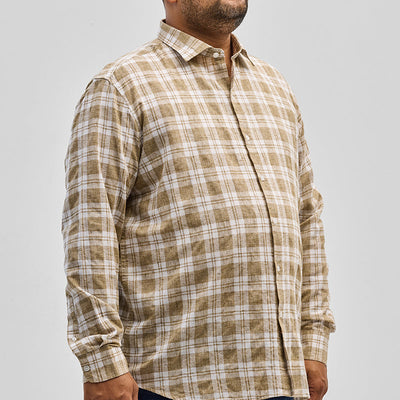 Beige Checks Linen Blend Shirt