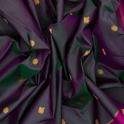 Dark Grey Handloom Kanchipuram Silk Saree With Annam Buttas