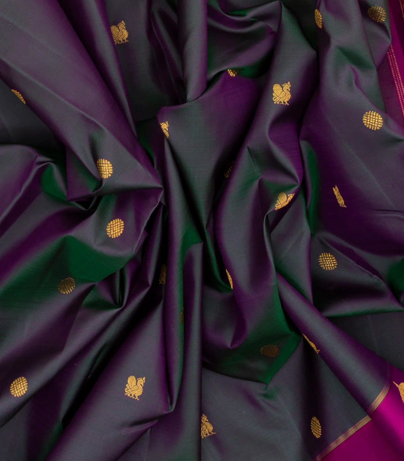 Dark Grey Handloom Kanchipuram Silk Saree With Annam Buttas