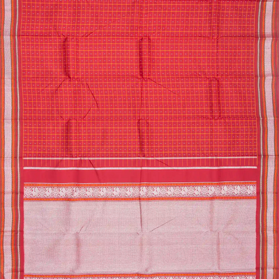 Crimson Handloom Kanchipuram Silk Saree With Checks