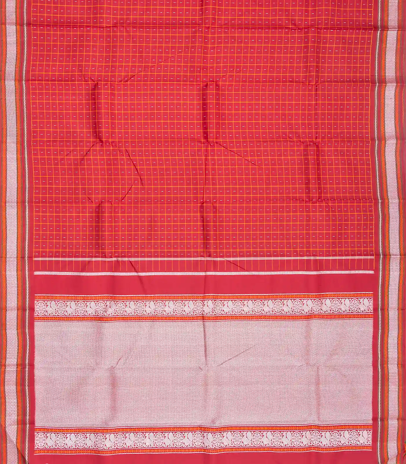 Crimson Handloom Kanchipuram Silk Saree With Checks