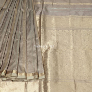 Carley's Rose Gold Designer Banarasi Katan Silk Saree With Small Border
