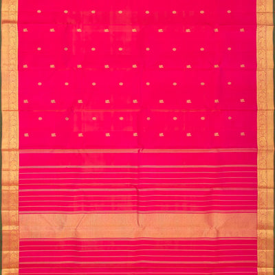 Hot Pink Handloom Kanchipuram Silk Saree With Annam Chakaram Buttas