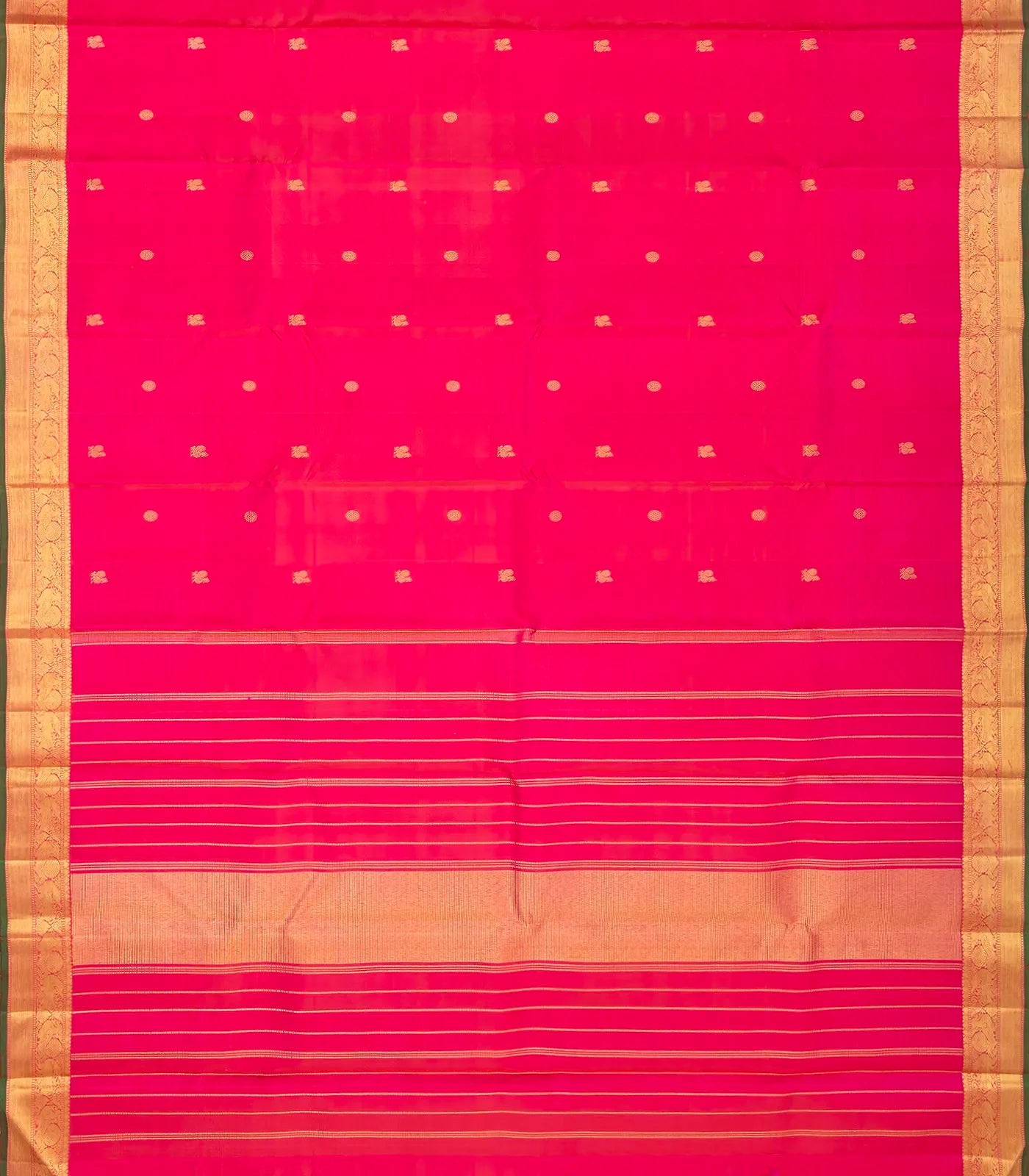 Hot Pink Handloom Kanchipuram Silk Saree With Annam Chakaram Buttas