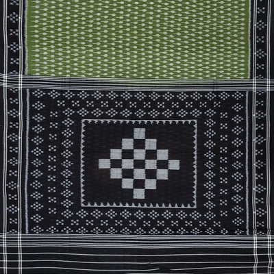 Green Handloom Orissa Cotton Saree With Black Border