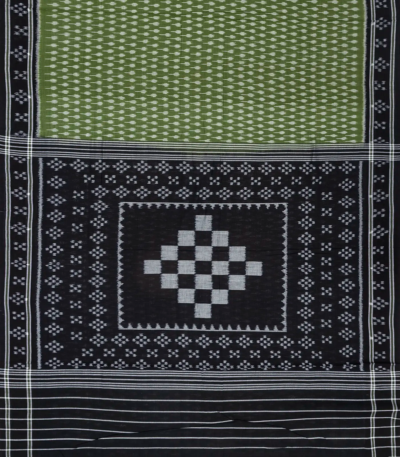 Green Handloom Orissa Cotton Saree With Black Border